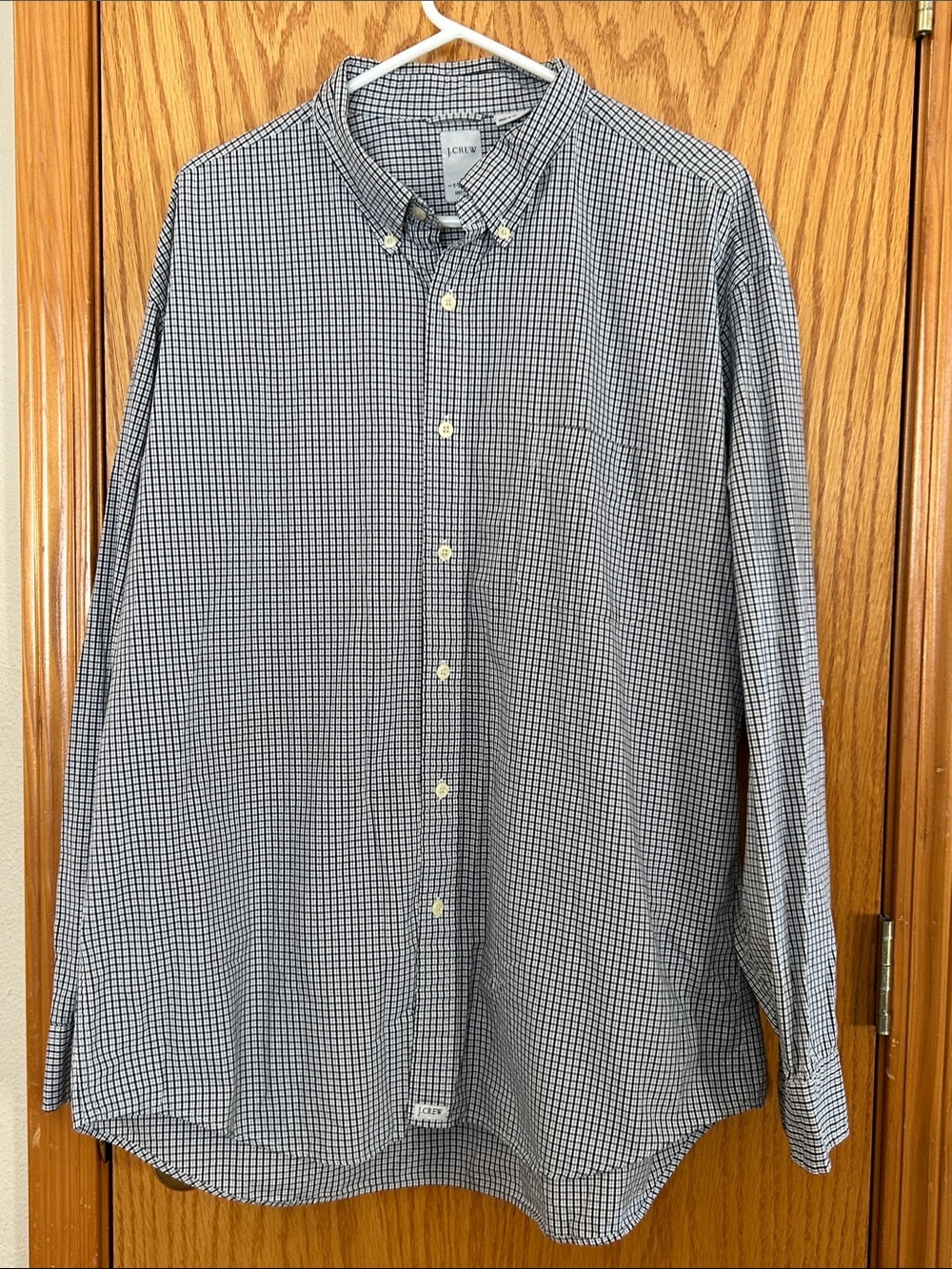 J. Crew Men's Navy and White Micro-Check Button-Down Shirt Sz XL